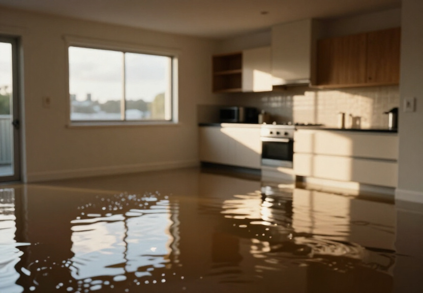 Wet carpet and subfloor in Northwood apartment before treatment